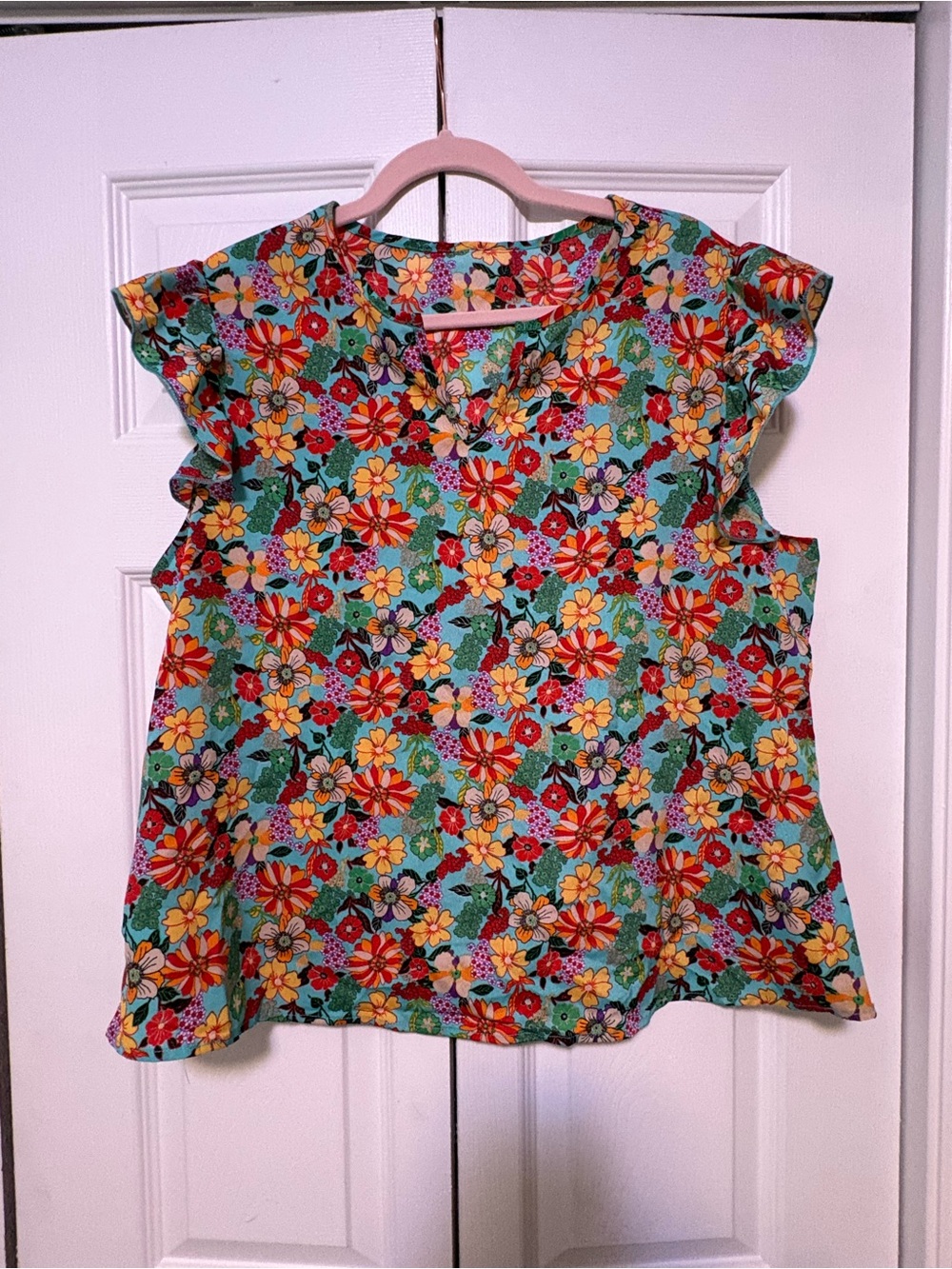 Bright Floral Flutter Sleeve Top